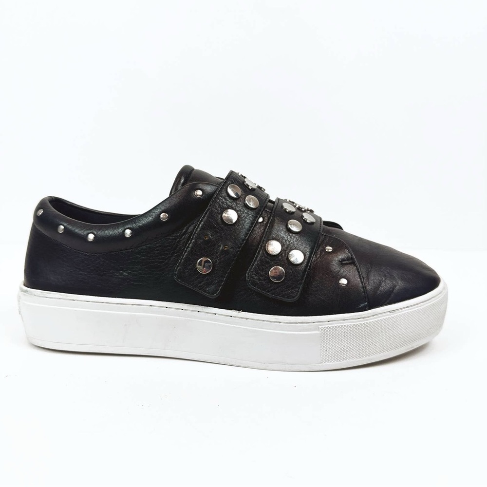 Rebecca Minkoff Natasha Platform Black Leather Silver Studded Sneakers